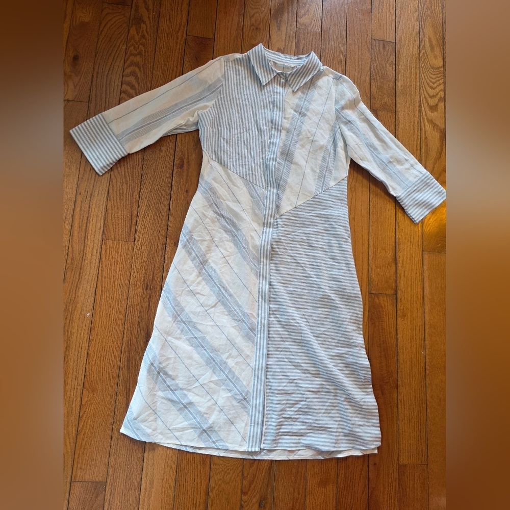 Soft Surroundings Light Blue and White Striped Midi Dress